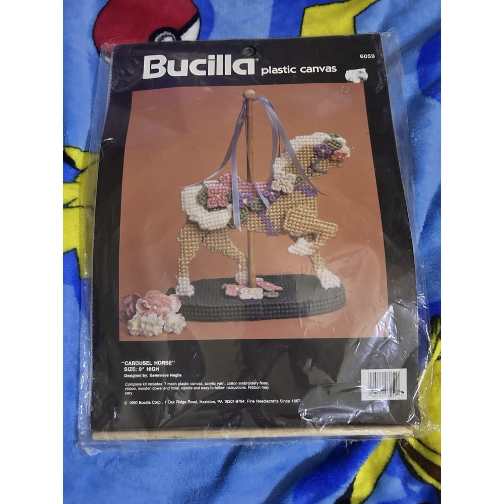 Vintage Bucilla Carousel Horse 6059 Sealed Plastic Canvas Needlepoint Kit 9"